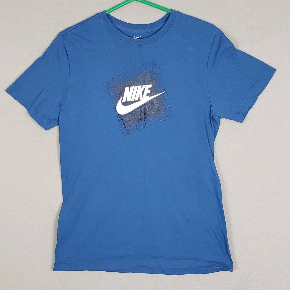 The Nike Tee Shirt Bright Blue Spellout Logo Swoosh Athleisure Basic Mens Size S